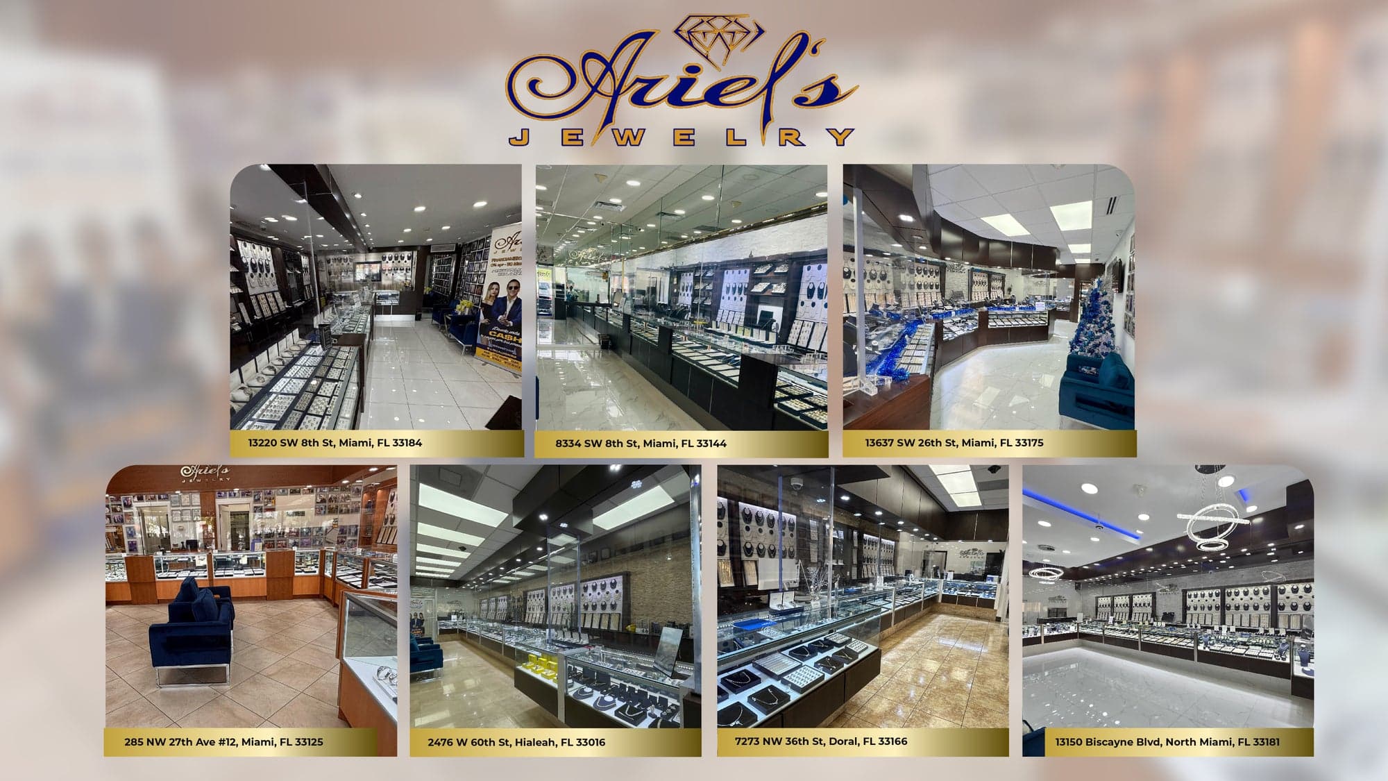 Illustrated map of Ariel's Jewelry 7 Miami stores